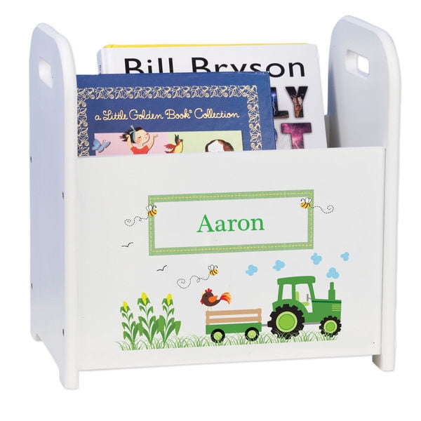 MyBambino Personalized Childs Book Organizer for Kids Boys Tractor Design MyBambino Personalized Childs Book Organizer for Kids Boys Tractor Design